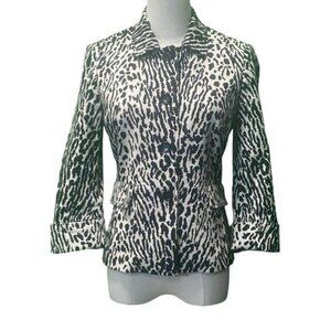 Talbots Black Animal Print Cotton Blend Button Front Collared Jacket Size 6P